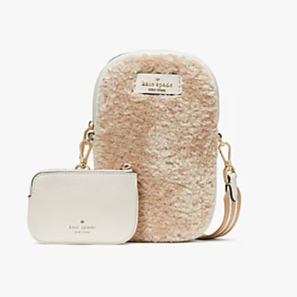 KATE SPADE ROSIE FAUX SHEARLING NORTH SOUTH ZIP PHONE CROSSBODY